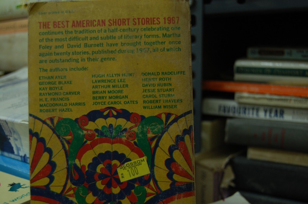 Copy of "The Best American Short Stories 1967" among Blossom's used books collection